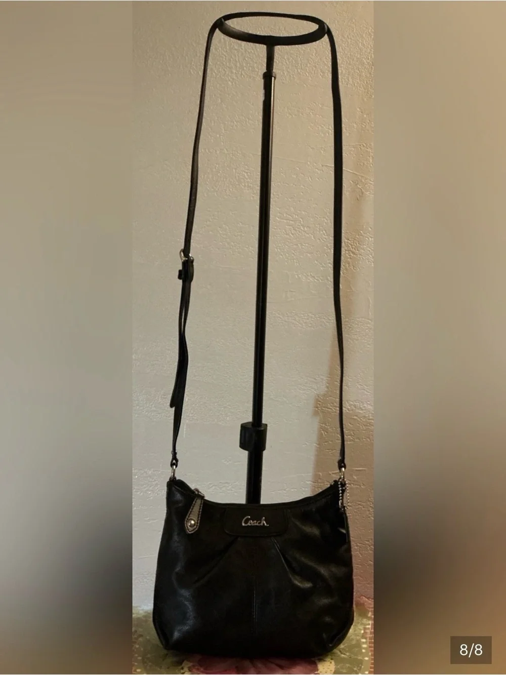 Coach Vintage Ashley EUC Black Leather Crossbody Bag, Purple Interior with COA - Picture 8 of 9